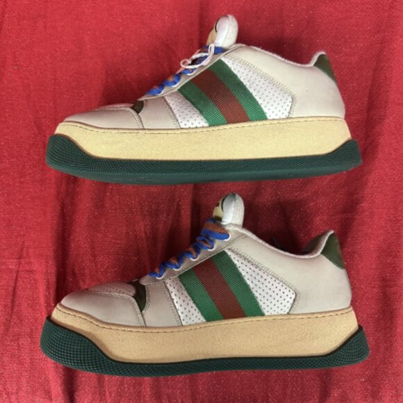 Gucci Men\'s Double Screener Leather Low- Top Sneakers Size 8